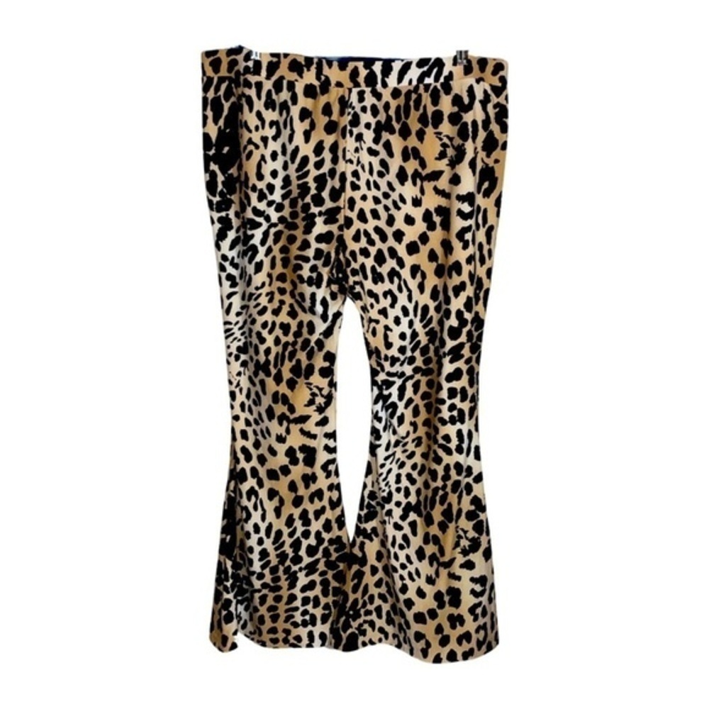 Animal Print Wide Flare Pants Tan Black 1X - Picture 2 of 9